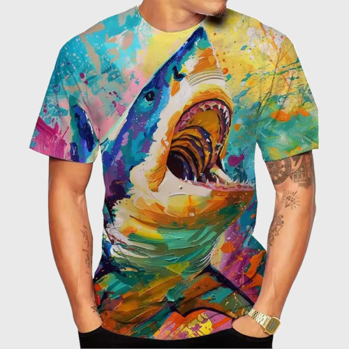 Colorful Shark Art Graphic T-Shirt