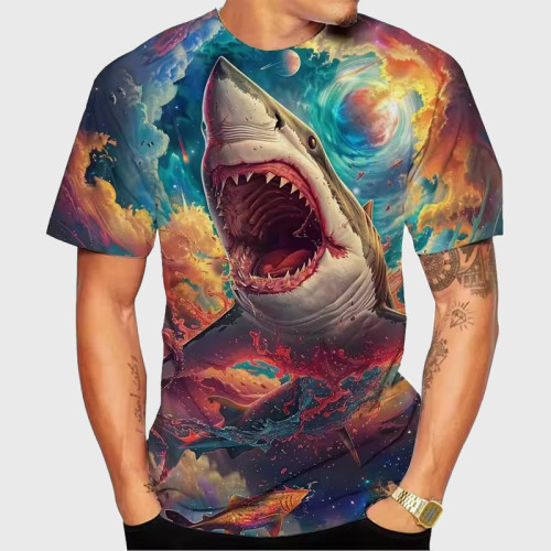Colorful Galaxy Shark Graphic T-Shirt