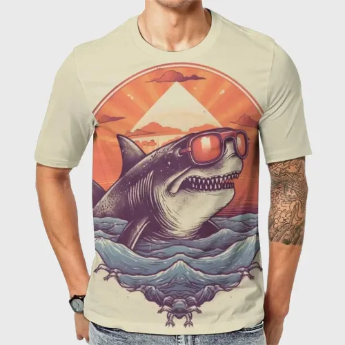 Funny Cartoon Shark Graphic T-Shirt