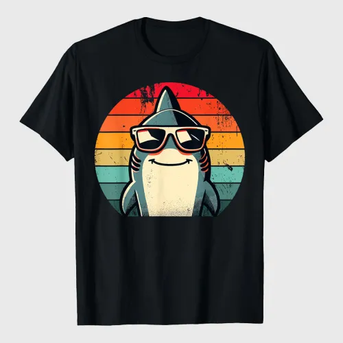 Cool Retro Shark in Sunglasses 70s 80s 90s Funny Shark T-Shirt