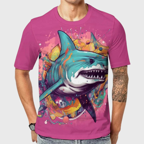 Pink Cartoon Shark Graphic T-Shirt