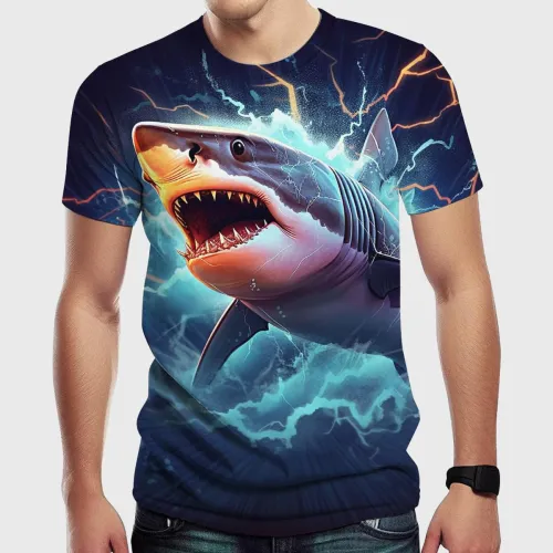 Mens Lightning Shark Graphic T-Shirt