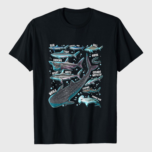 Shark Species Shark Gifts Shark Faces Tee Marine Biology T-Shirt