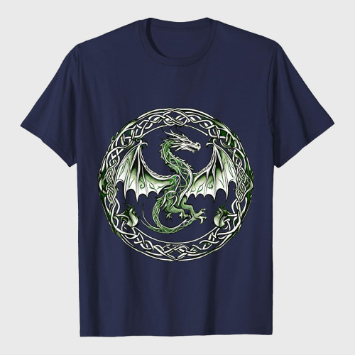 Tribal Irish Green Celtic Knot Fantasy Dragon T-Shirt