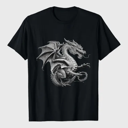 Vintage Dragon Art Silver Dragon Design T-Shirt