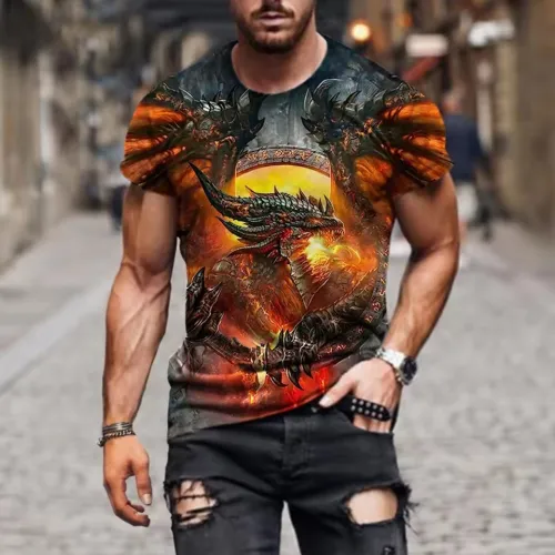 Western Fire Dragon Printed T-Shirt