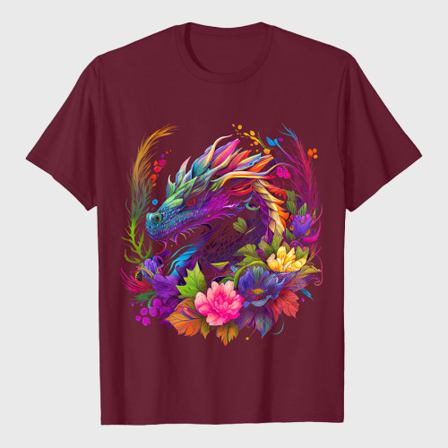 Watercolor Dragon Flowers Beautiful Art Colorful Graphic T-Shirt