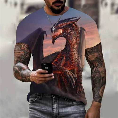 Mens Dragon Pattern T-Shirt