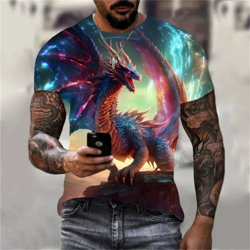Colorful Dragon Pattern T-Shirt