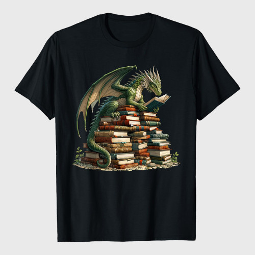Distressed Bookworm Dragons Reading Book T-Shirt
