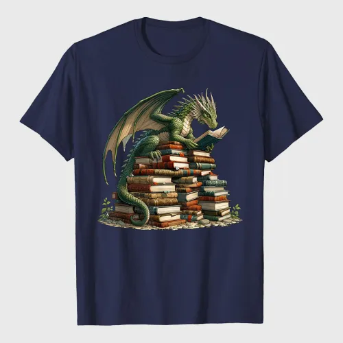 Distressed Bookworm Dragons Reading Book T-Shirt