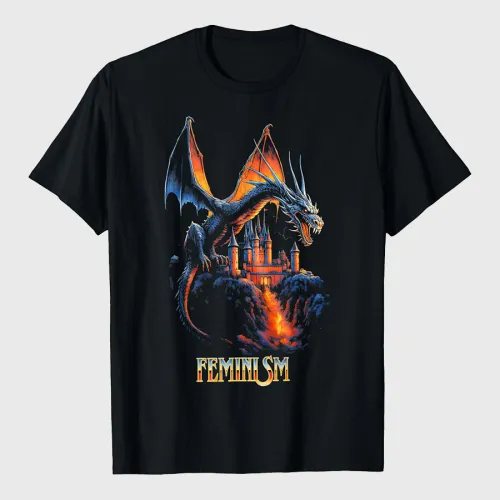 Feminism Dragon Fantasy Vintage T-Shirt