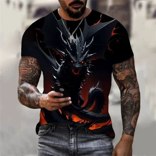 Retro Dragon Pattern T-Shirt