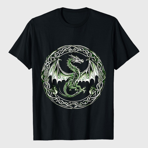 Tribal Irish Green Celtic Knot Fantasy Dragon T-Shirt
