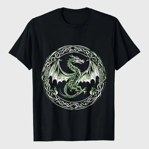 Tribal Irish Green Celtic Knot Fantasy Dragon T-Shirt