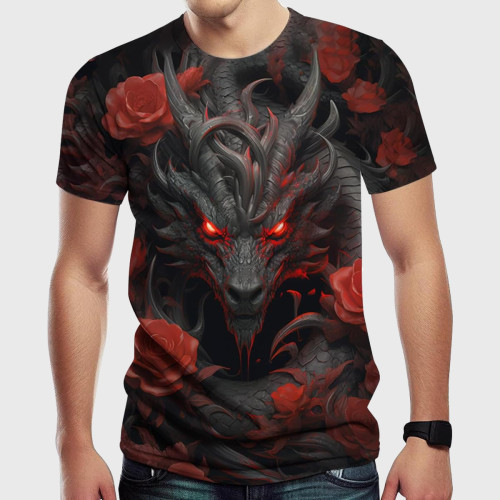 Rose And Dragon Printed T-Shirt