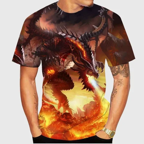 Red Fire Dragon Printed T-Shirt
