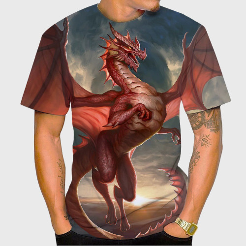 Mens Red Dragon Printed T-Shirt