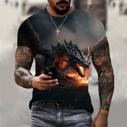 Dragon Fire Pattern T-Shirt