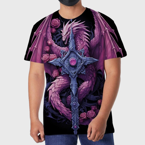 Sword And Dragon Pattern T-Shirt