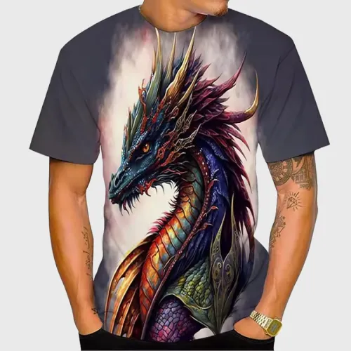 Colorful Dragon Graphic T-Shirt
