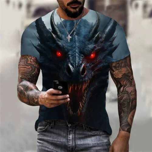 3D Dragon Head Printed T-Shirt