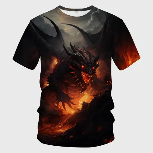 Novelty Fire Dragon Pattern T-Shirt
