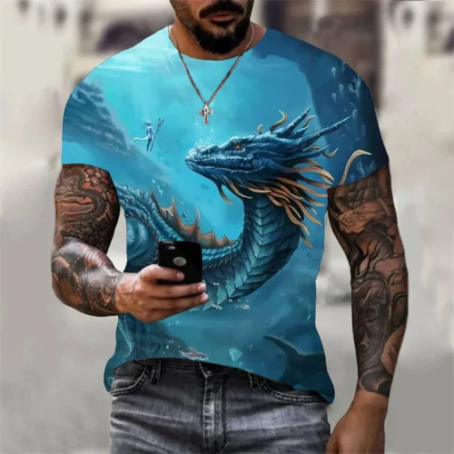 Blue Dragon Pattern T-Shirt