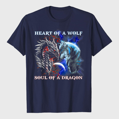 Heart Of Wolf Soul Of A Dragon Cool Dragon Wolf Warrior T-Shirt