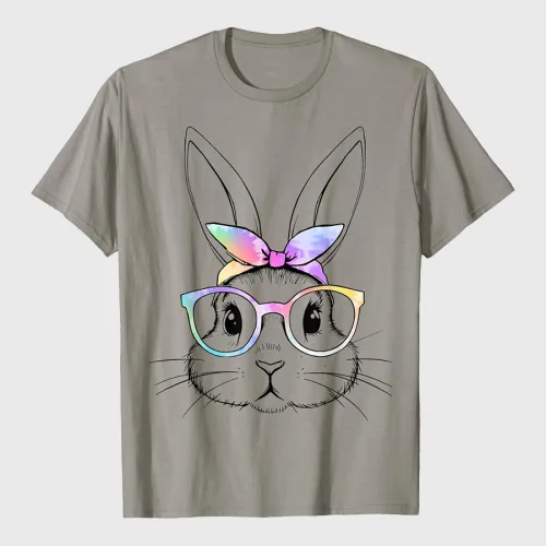 Cute Bunny Rabbit Tie Dye Glasses Bandana Easter T-Shirt