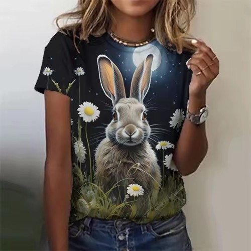 Womens Floral Rabbit Bunny Graphic T-Shirt