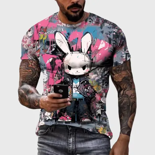 Hiphop Cartoon Rabbit Bunny Graphic T-Shirt