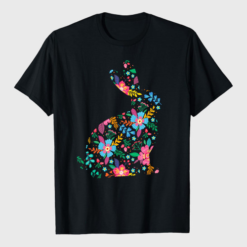 Floral Easter Women Girls Easter Bunny Spring Flowers Rabbit T-Shirt