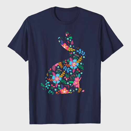 Floral Easter Women Girls Easter Bunny Spring Flowers Rabbit T-Shirt