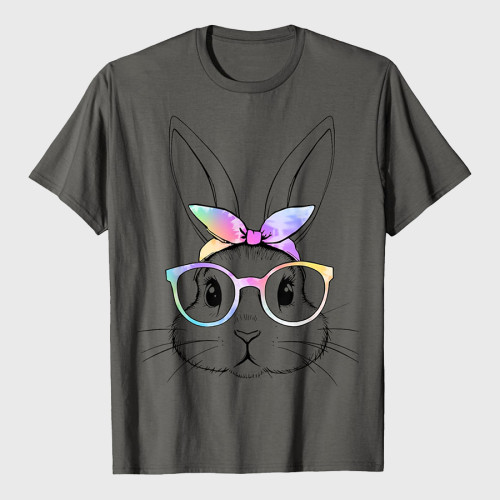 Cute Bunny Rabbit Tie Dye Glasses Bandana Easter T-Shirt