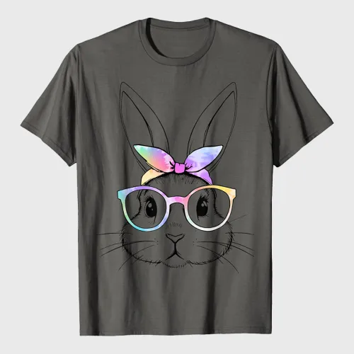 Cute Bunny Rabbit Tie Dye Glasses Bandana Easter T-Shirt