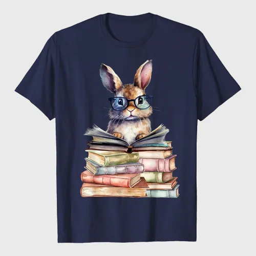 Cute Reading Bunny With Glasses Books Bookworm Reader Book T-Shirt