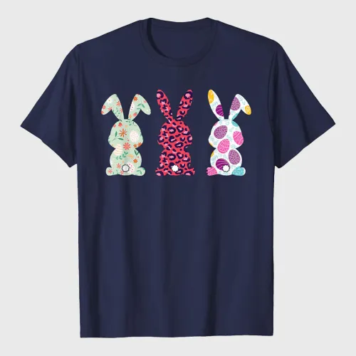 Cute Pink Leopard Eggs Flower Happy Easter Bunny Rabbit T-Shirt