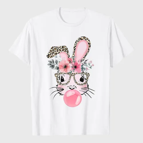 Rabbit Bunny Blowing Bubble Gum Easter Day Cute T-Shirt