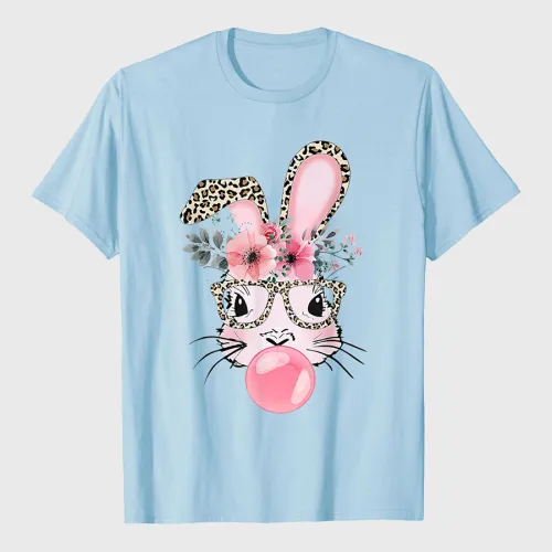 Rabbit Bunny Blowing Bubble Gum Easter Day Cute T-Shirt