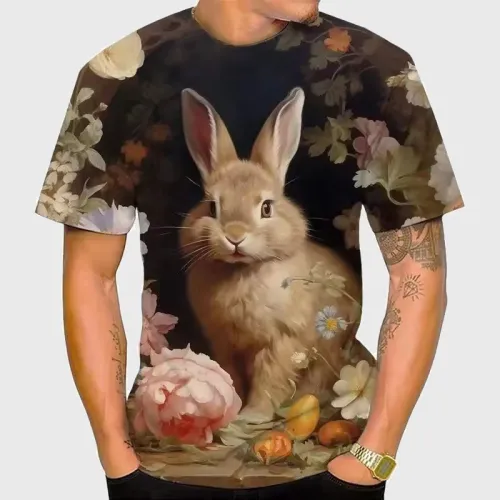 Rabbit Bunny Floral Graphic T-Shirt