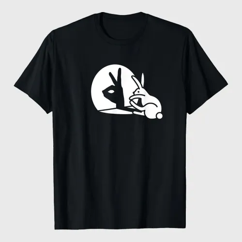 Funny Rabbit Hand Shadow Projection Bunny Hare Pop Art T-Shirt