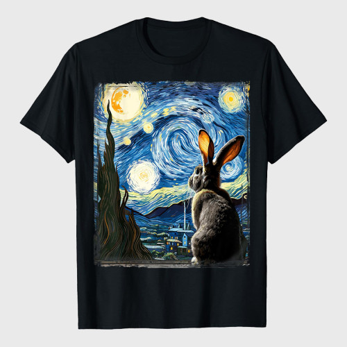 Van Gogh Style Starry Night Rabbit T-Shirt