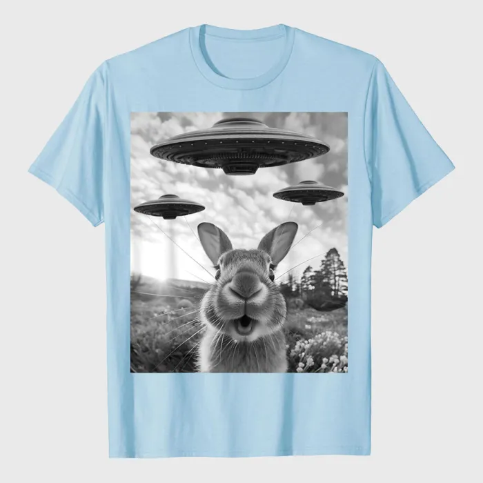 Rabbit Selfie With UFOs Vintage Alien Rabbit T-Shirt