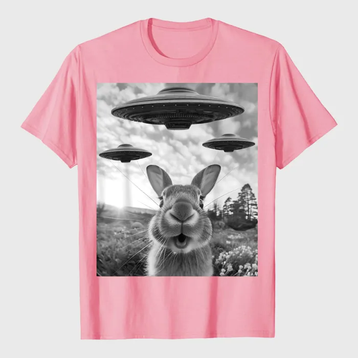 Rabbit Selfie With UFOs Vintage Alien Rabbit T-Shirt