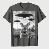 Rabbit Selfie With UFOs Vintage Alien Rabbit T-Shirt