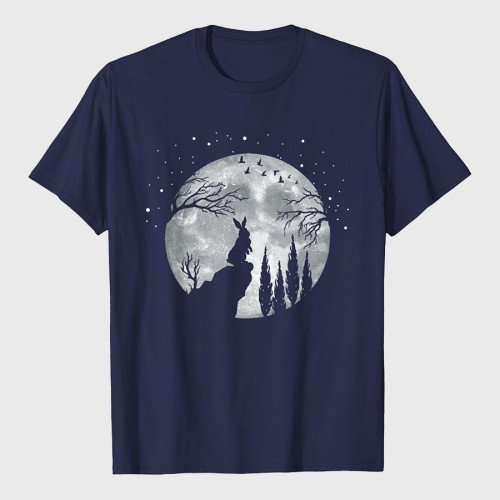 Rabbit Hare Animal Full Moon At Night Funny Pet Bunny T-Shirt