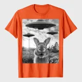 Rabbit Selfie With UFOs Vintage Alien Rabbit T-Shirt