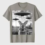 Rabbit Selfie With UFOs Vintage Alien Rabbit T-Shirt