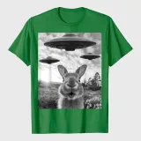 Rabbit Selfie With UFOs Vintage Alien Rabbit T-Shirt
